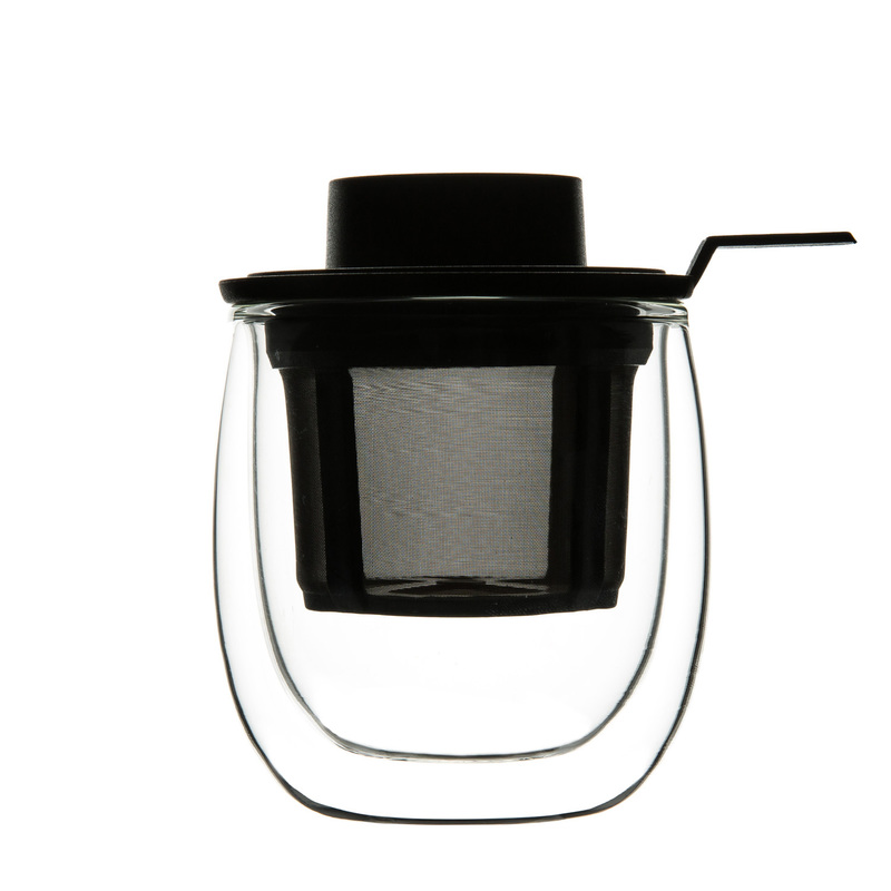 德国finum 可拆洗泡茶杯 耐热双层玻璃带盖过滤茶杯130ml