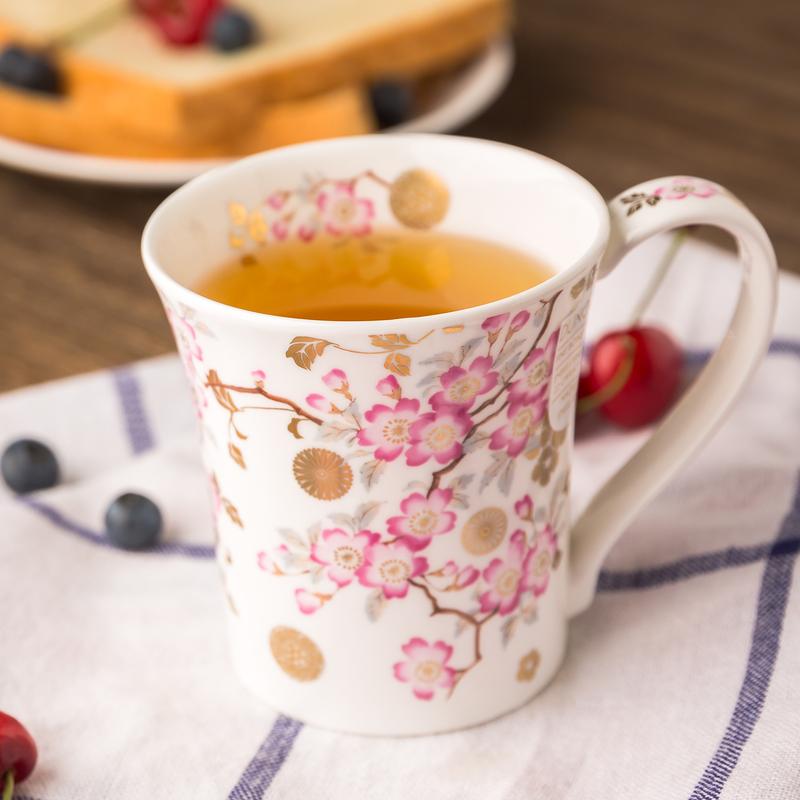 英国DUNOON丹侬 Jura型黄金饰面骨瓷茶杯水杯马克杯樱花