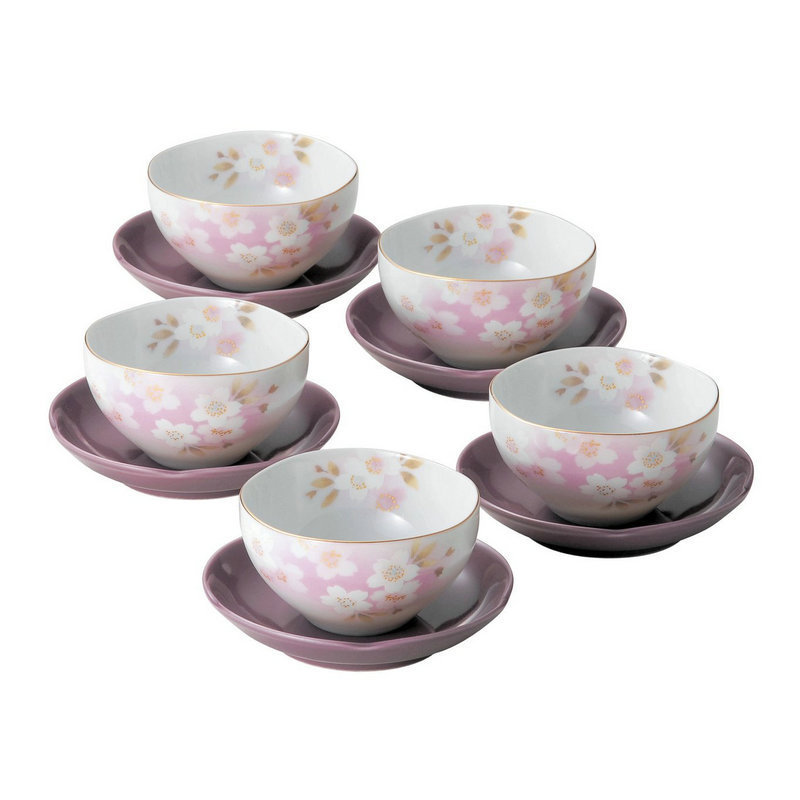 日本Aito 美浓烧陶瓷茶水杯 茶杯托盘 茶具5件套装
