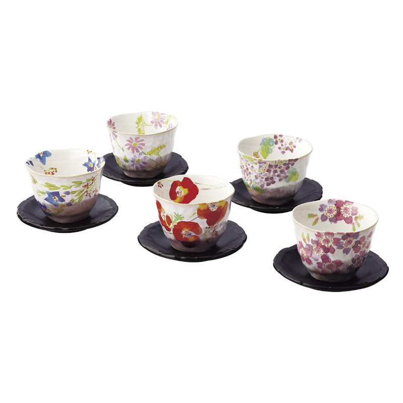 日本Aito 美浓烧陶瓷茶水杯 茶杯托 茶具5件套装