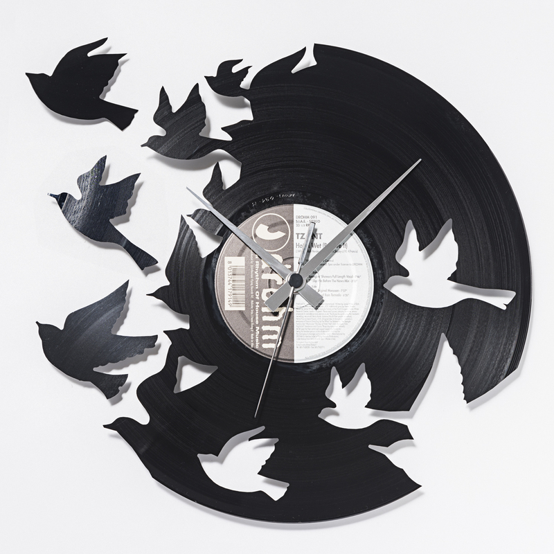 意大利DISC'O'CLOCK客厅装饰群鸟飞翔黑胶唱片碟挂钟钟表